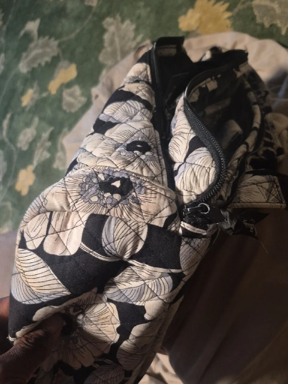 Vera Bradley Black and Cream Quilted Floral Backpack